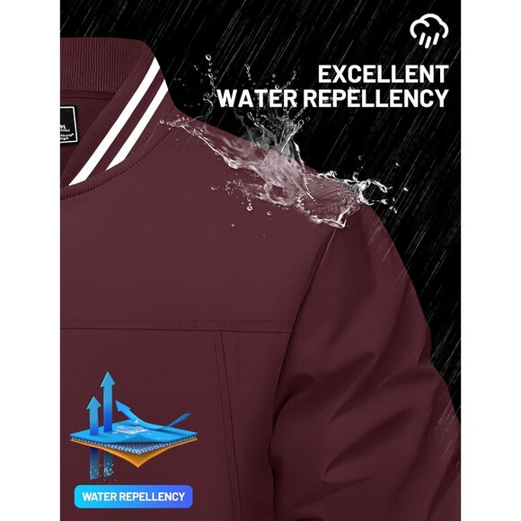 Men's Red  Bomber Lightweight Casual Spring Fall Windbreaker Zip Up Jacket - Picture 2 of 8